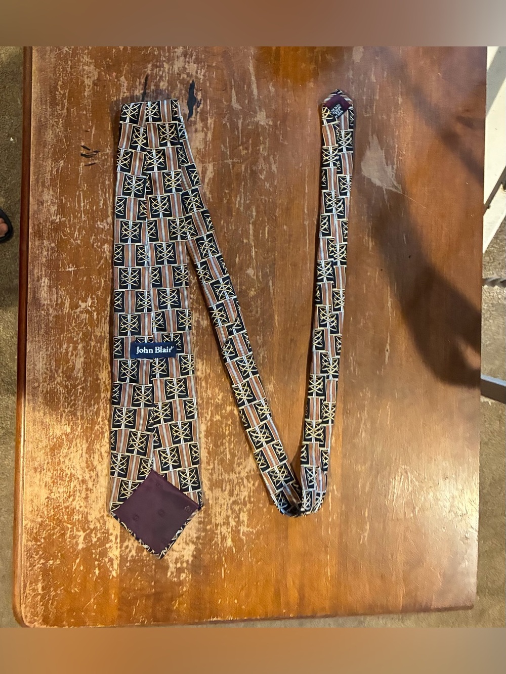 John Blair Men’s Tan and Black Patterned Tie. Clean and in Great Condition. $4